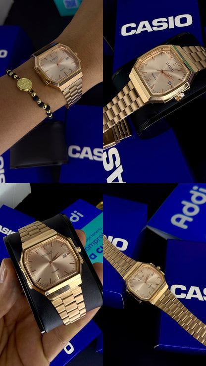 CASIO UNISEX RETRO VINTAGE F-91 ANALOGO-ORO ROSA