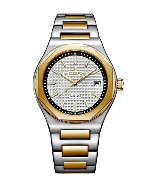 Reloj Kosmo 609-7 – Acero Bicolor Silver & Gold, Esfera Blanca, Cristal Zafiro