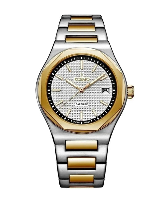 Reloj Kosmo 609-7 – Acero Bicolor Silver & Gold, Esfera Blanca, Cristal Zafiro