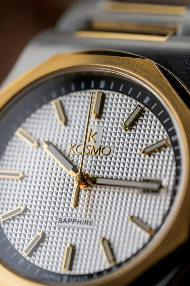 Reloj Kosmo 609-7 – Acero Bicolor Silver & Gold, Esfera Blanca, Cristal Zafiro