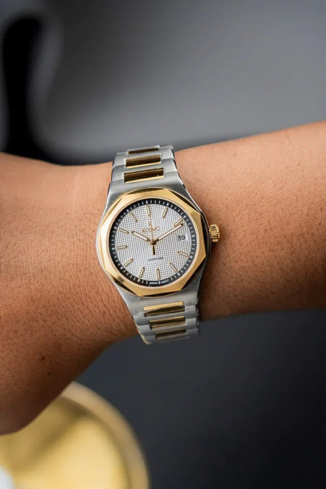 Reloj Kosmo 609-7 – Acero Bicolor Silver & Gold, Esfera Blanca, Cristal Zafiro